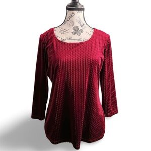 🇨🇦 Vintage 90s Red Velvet Top 3/4 Sleeves Size Small Whimsigoth soft Goth